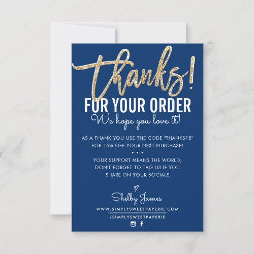 THANK YOU FOR YOUR ORDER insert modern navy gold