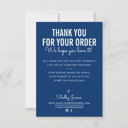 THANK YOU FOR YOUR ORDER insert white ink navy