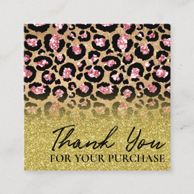 Thank You For Your Order Leopard Glitter Square Business Card (Front)