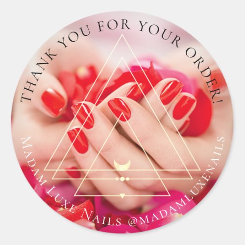 Thank You For Your Order Luxe Nails Geometry Red Classic Round Sticker