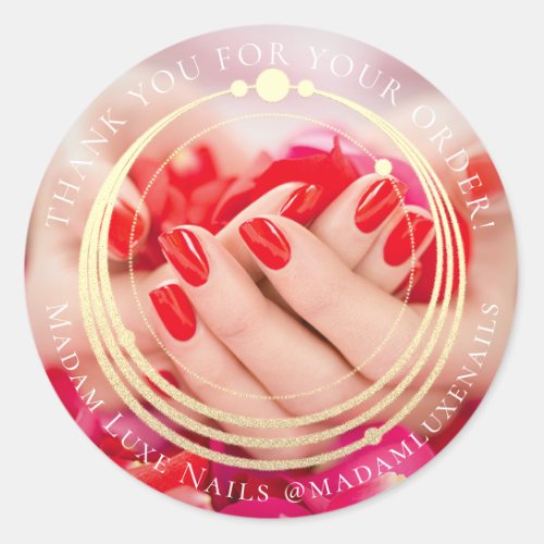Thank You For Your Order Luxe Nails Golden Red Classic Round Sticker