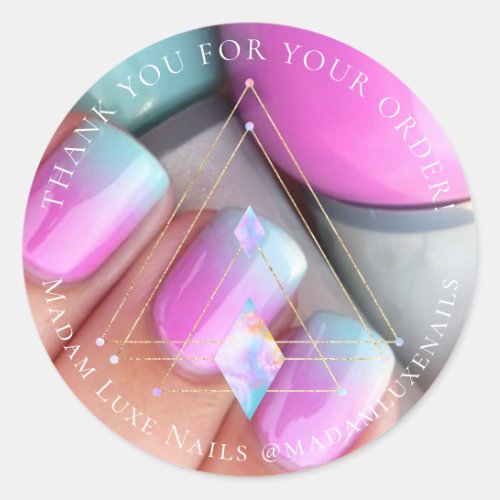 Thank You For Your Order Luxe Nails Gray Geometry Classic Round Sticker
