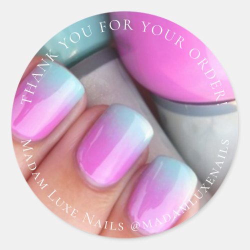 Thank You For Your Order Luxe Nails Gray Pink Classic Round Sticker
