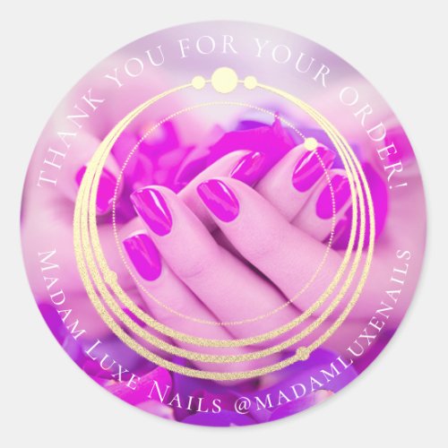 Thank You For Your Order Luxe Nails Pink Gold Classic Round Sticker