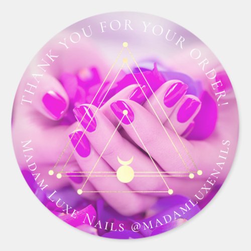 Thank You For Your Order Luxe Nails Pink Golden Classic Round Sticker