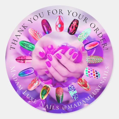 Thank You For Your Order Luxe Nails Purple Glam Classic Round Sticker