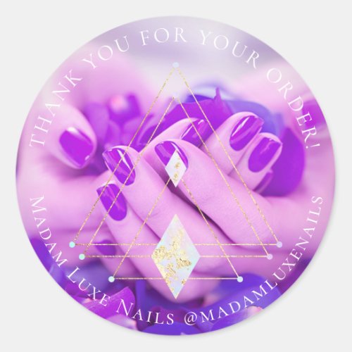 Thank You For Your Order Luxe Nails Purple Gold Classic Round Sticker