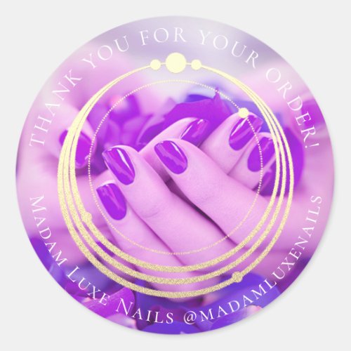 Thank You For Your Order Luxe Nails Purple Gold Classic Round Sticker