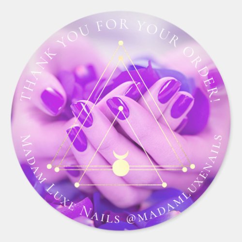 Thank You For Your Order Luxe Nails Purple Golden Classic Round Sticker