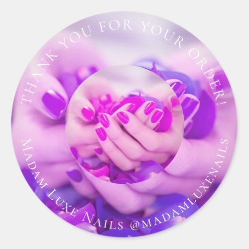 Thank You For Your Order Luxe Nails Purple Pink Classic Round Sticker