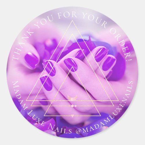 Thank You For Your Order Luxe Nails Purple Rose Classic Round Sticker