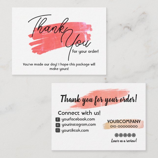 Thank You For Your Order Note Card (Front/Back)