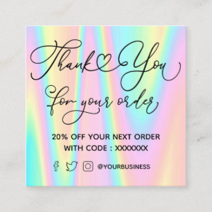 thank you for your order pastel color square business card