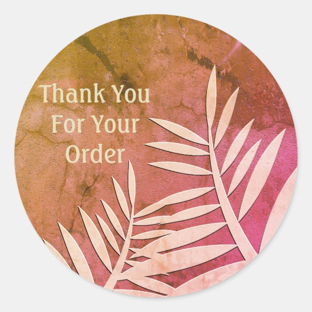 Thank You for Your Order Pink Leaf Silhouette Classic Round Sticker (Front)