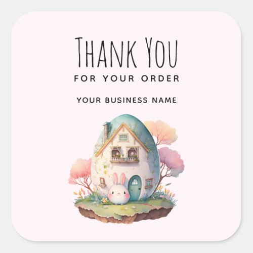 Thank You for Your Order Pink Pastel Bunny  House Square Sticker
