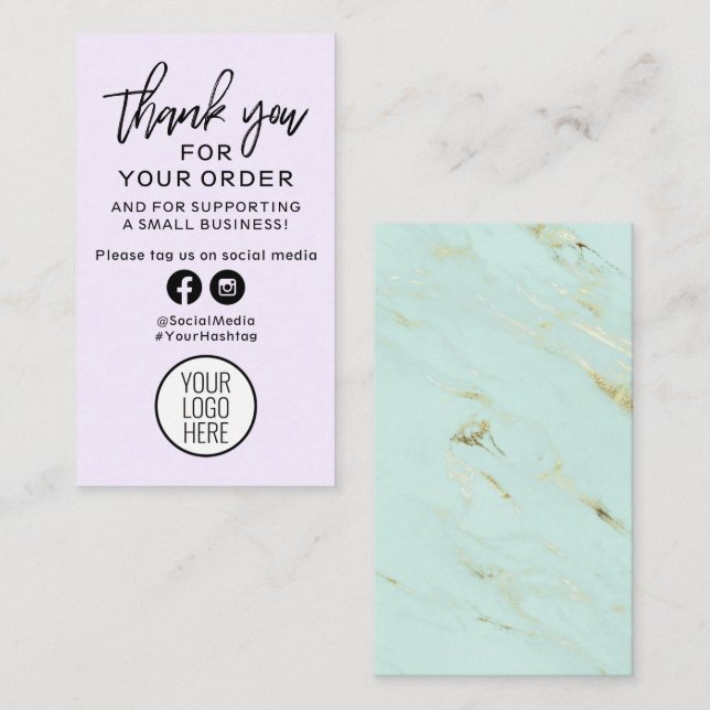 Thank You For Your Order Purple and Mint Marble Business Card (Front/Back)