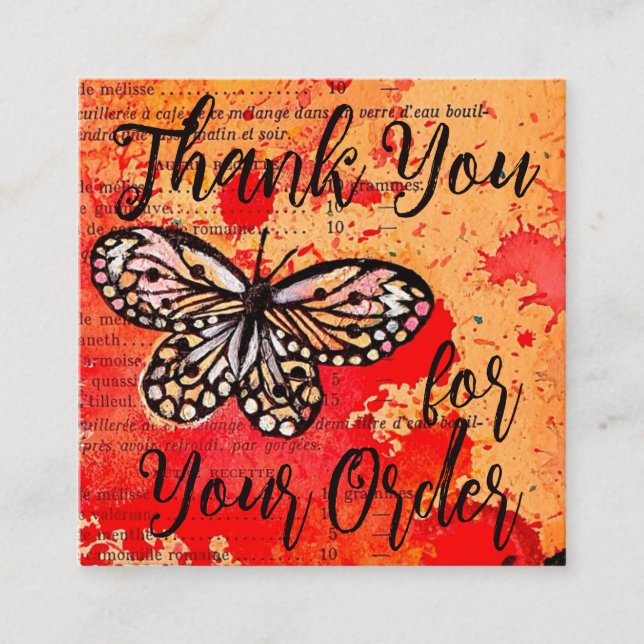 Thank You For Your Order Retro Butterfly Discount Square Business Card (Front)
