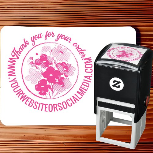 Thank You for Your Order Round Floral Pink Self_inking Stamp