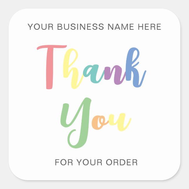 Thank you for your order typography square sticker (Front)