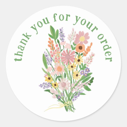 Thank you for your order Wildflower Bouquet Classic Round Sticker