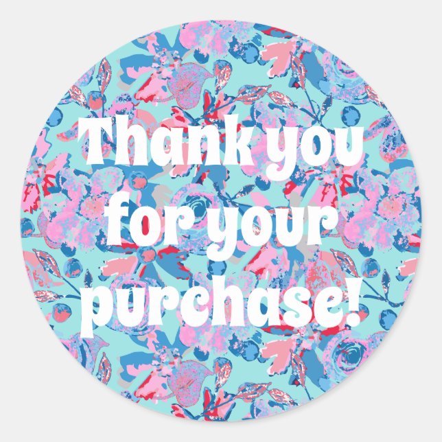 Thank You for Your Purchase Abstract Floral Classic Round Sticker (Front)