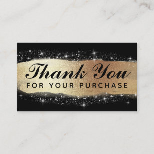 Thank You For Your Purchase Black Glitter Gold Ink Business Card