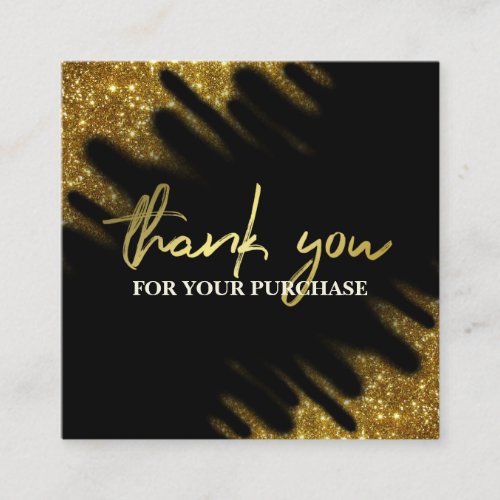 Thank You For Your Purchase Black Gold Glitter Square Business Card