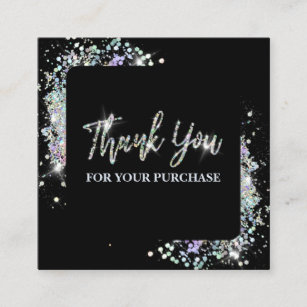 Thank You For Your Purchase Black With Glitter Square Business Card