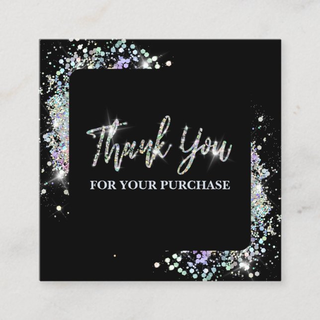 Thank You For Your Purchase Black With Glitter Square Business Card (Front)