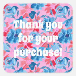 Thank You for Your Purchase Bold Floral Square Sticker
