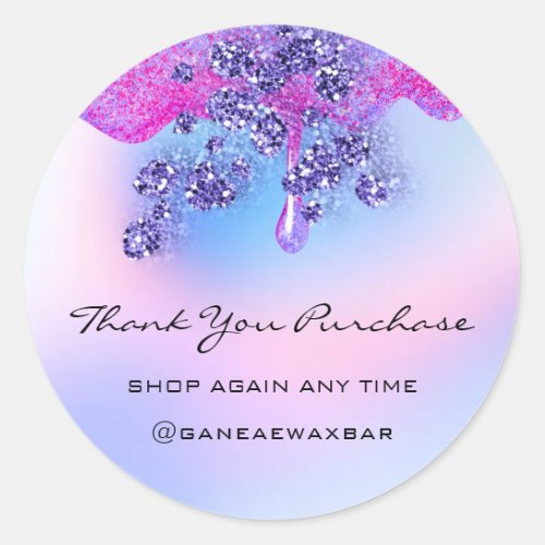 Thank You For Your Purchase Boutique Glitter Blue Classic Round Sticker