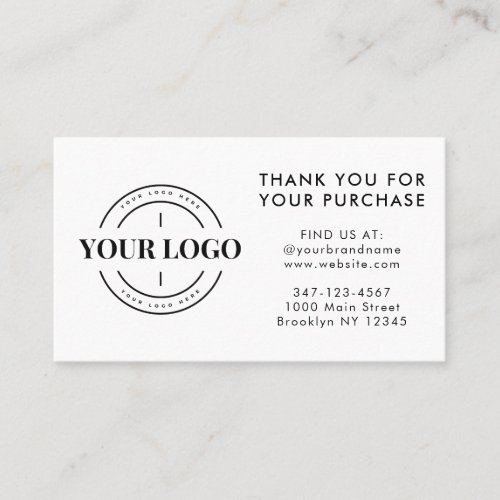 Thank You For Your Purchase Custom Company Logo Business Card