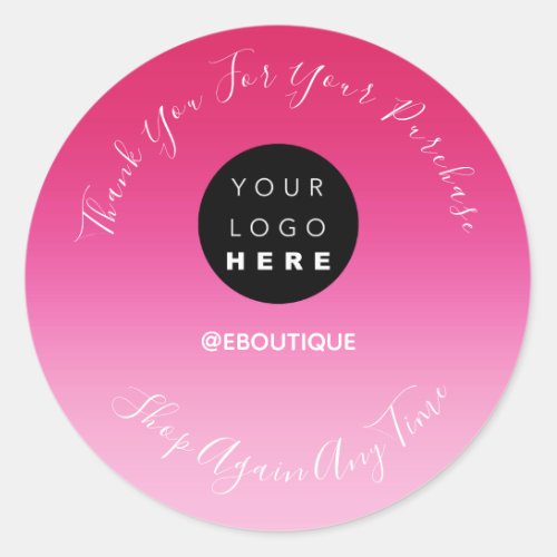 Thank You For Your Purchase Custom Logo Pink Name Classic Round Sticker