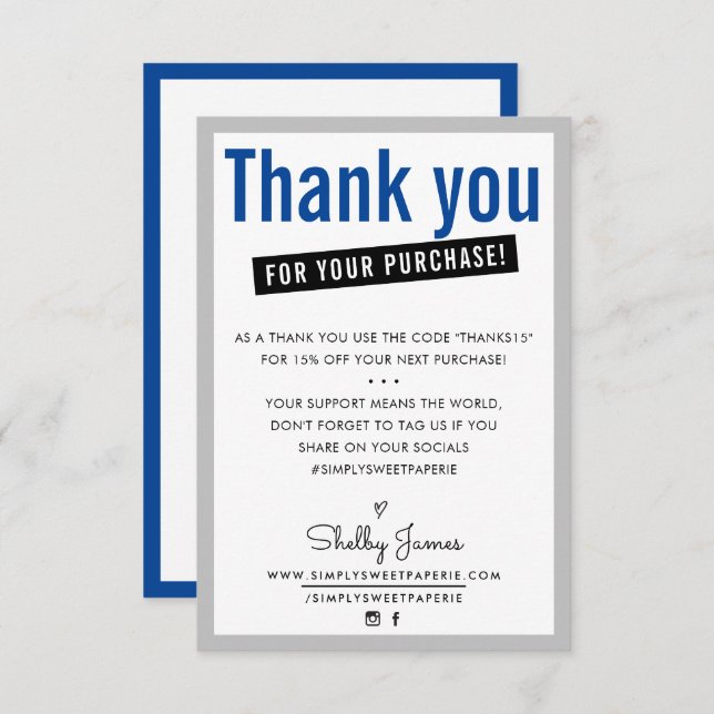 THANK YOU FOR YOUR PURCHASE customer insert blue (Front/Back)