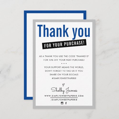 THANK YOU FOR YOUR PURCHASE customer insert blue