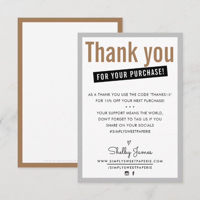 THANK YOU FOR YOUR PURCHASE customer insert brown  Card (Front/Back)