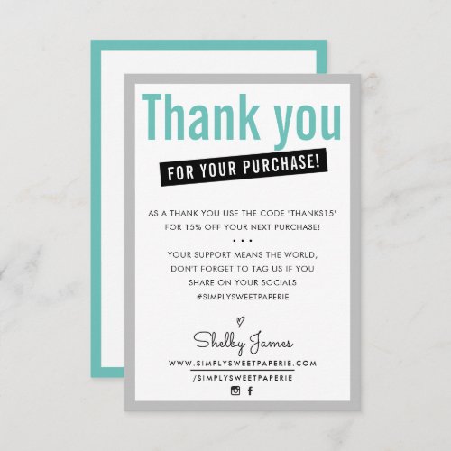 THANK YOU FOR YOUR PURCHASE customer insert mint