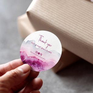 Thank you for your purchase deep pink agate social classic round sticker