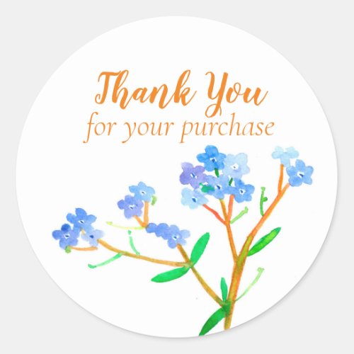 Thank You For Your Purchase Forget Me Not Flowers Classic Round Sticker