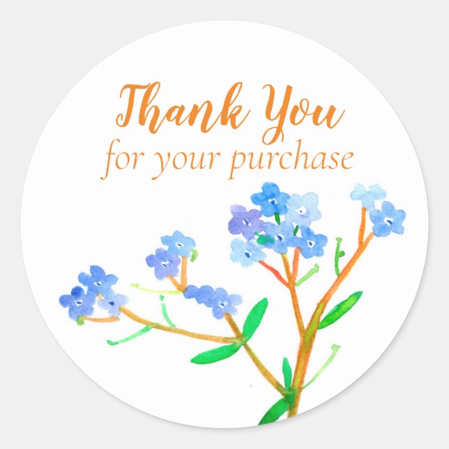 Thank You For Your Purchase Forget Me Not Flowers Classic Round Sticker (Front)