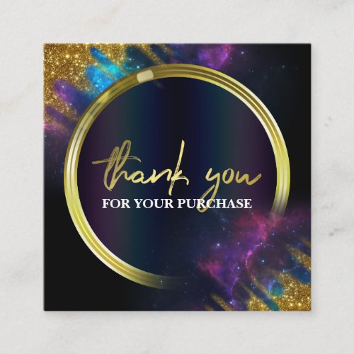 Thank You For Your Purchase Galaxy Glitter Black Square Business Card