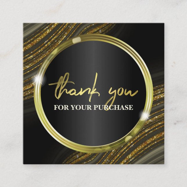 Thank You For Your Purchase Glitter Agate Gold Square Business Card (Front)