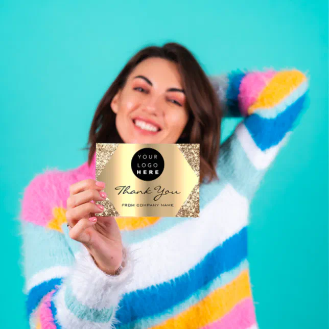 Thank You For Your Purchase Glitter Gold Logo Postcard | Zazzle