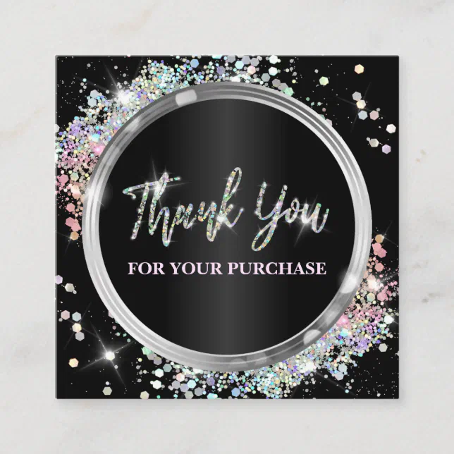 Thank You For Your Purchase Glittery Black Square Business Card | Zazzle