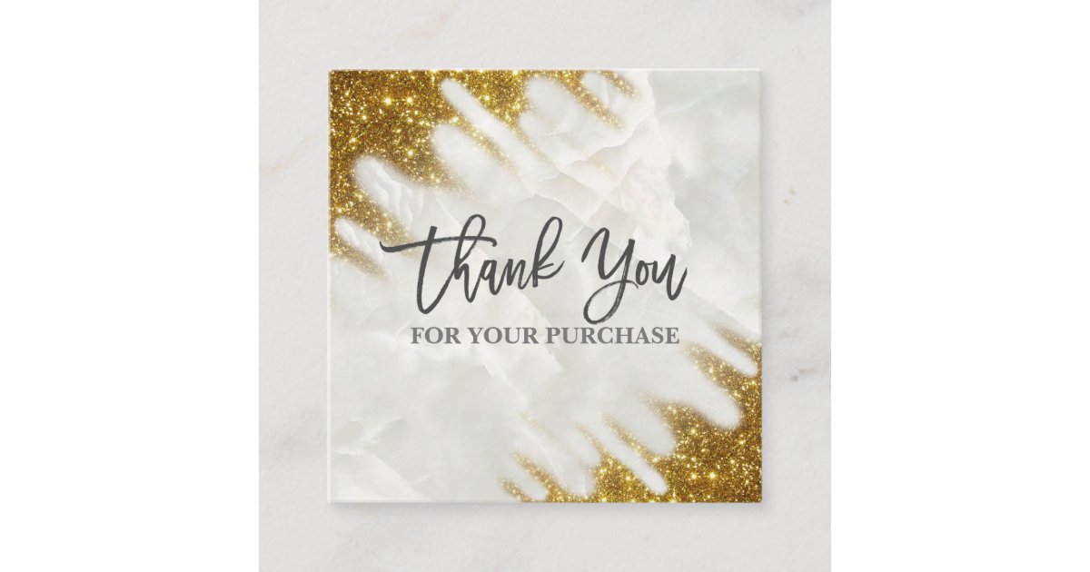 Thank You For Your Purchase Gold And Marble Square Business Card | Zazzle