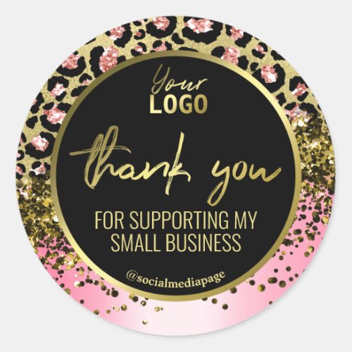 Thank You For Your Purchase Gold And Pink Leopard Classic Round Sticker