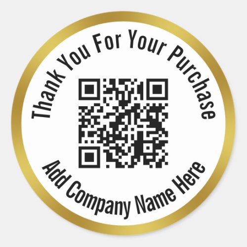 Thank You For Your Purchase Gold and White QR Code Classic Round Sticker