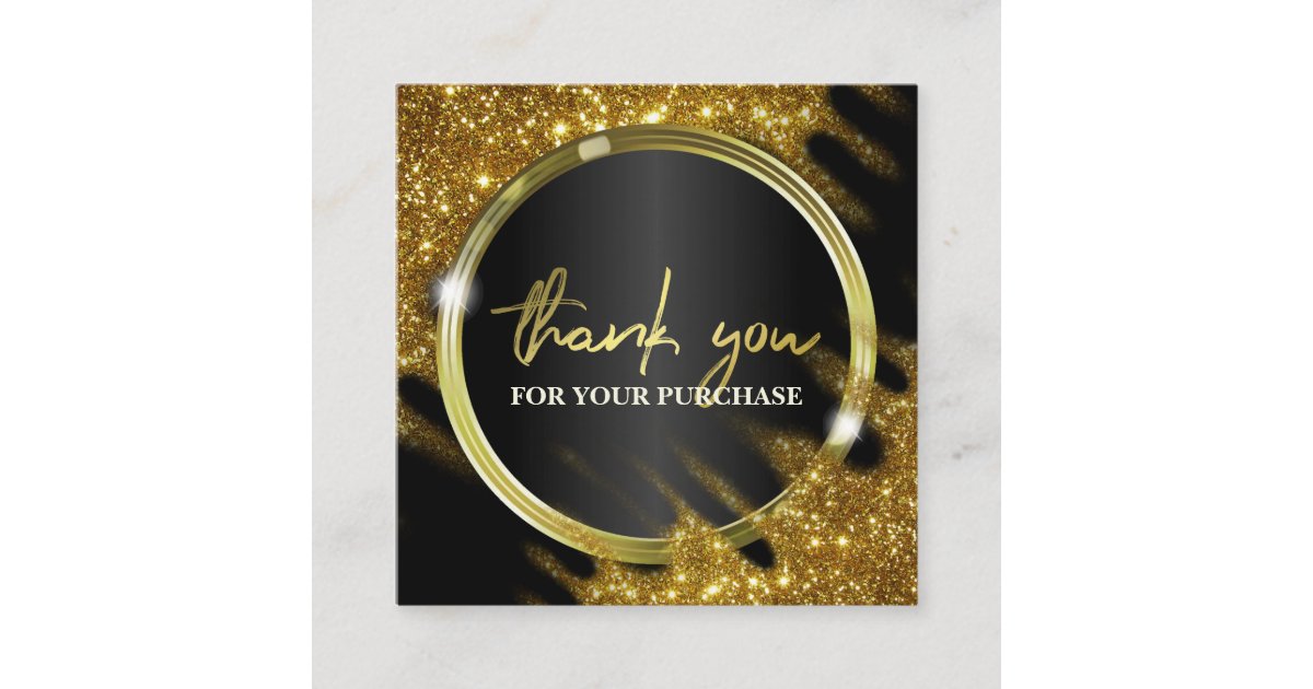 Thank You For Your Purchase Gold Glitter Square Business Card | Zazzle
