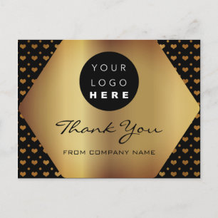 Thank You For Your Purchase Heart Black Gold Logo Postcard