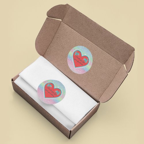 Thank you for your purchase heart flowers pastel classic round sticker